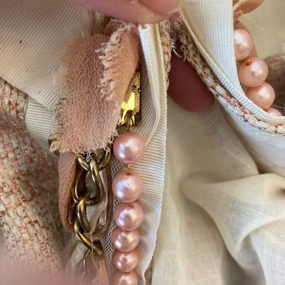 Seventy Florence Italy ladylike chic blazer w/ ribbon bow, pearls, and chains